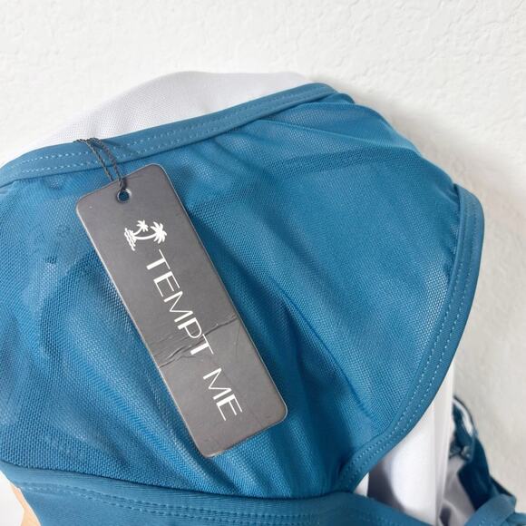 TEMPT ME HIGH NECK PLUNGE MESH RUCHED MONOKINI WOMEN SWIMSUIT SIZE MEDIUM NEW - Picture 5 of 7